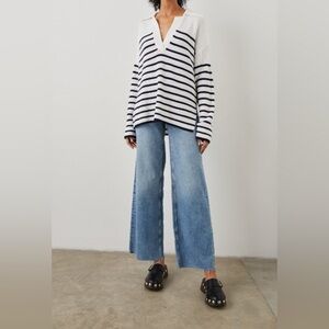 EUC Rails Harris White Navy Stripe Merino Wool Cashmere Polo Sweater S